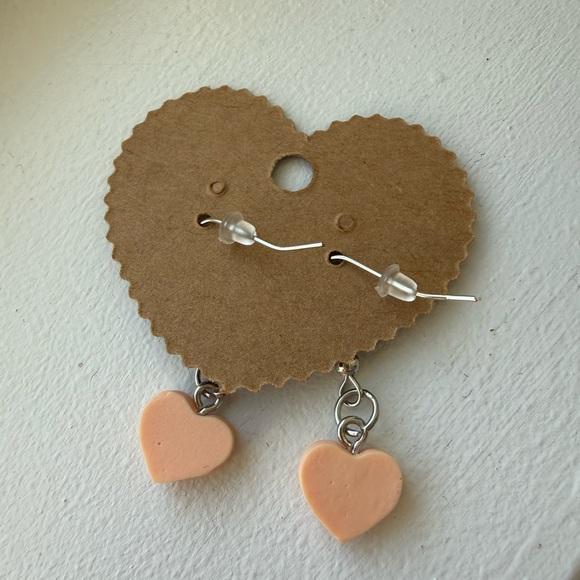 Handmade Conversational Heart-Shaped 'So Cute' Earrings - Peach Red ‘So Cute’ - Picture 2 of 3